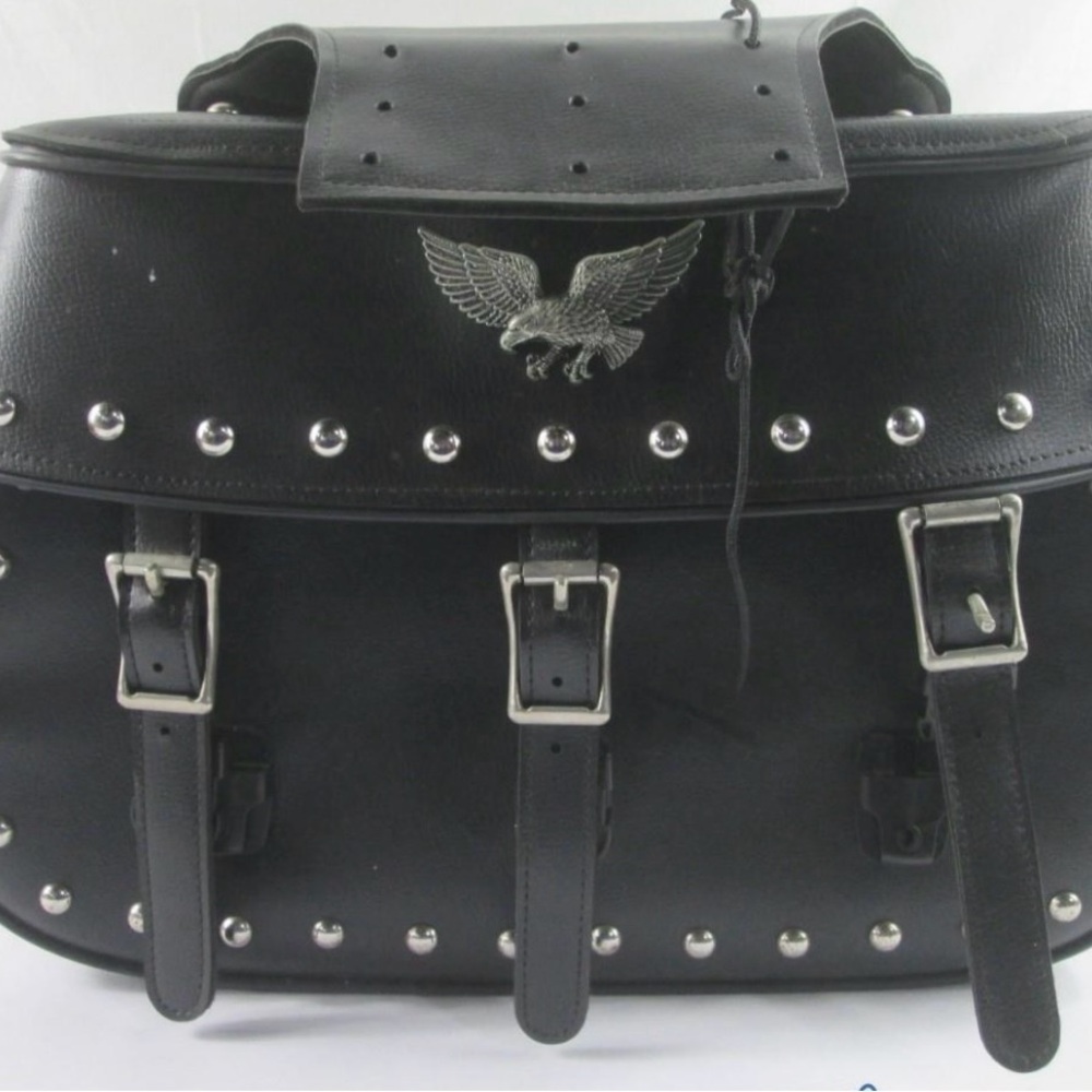 VINTAGE STYLE Silver EAGLE Logo RIGHT SIDE  LEATHER MOTORCYCLE SADDLEBAG